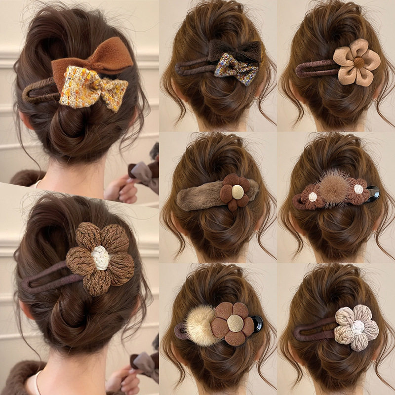 秋冬毛绒花朵鸭嘴夹发夹女后脑勺2025新款气质盘发一字夹发卡头饰,饰品/流行首饰/时尚饰品新,民族风发饰,淘宝优惠券,粉丝福利购,淘宝优惠卷