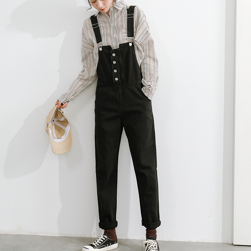 waitmore高腰背带牛仔长裤子女201912-01新券