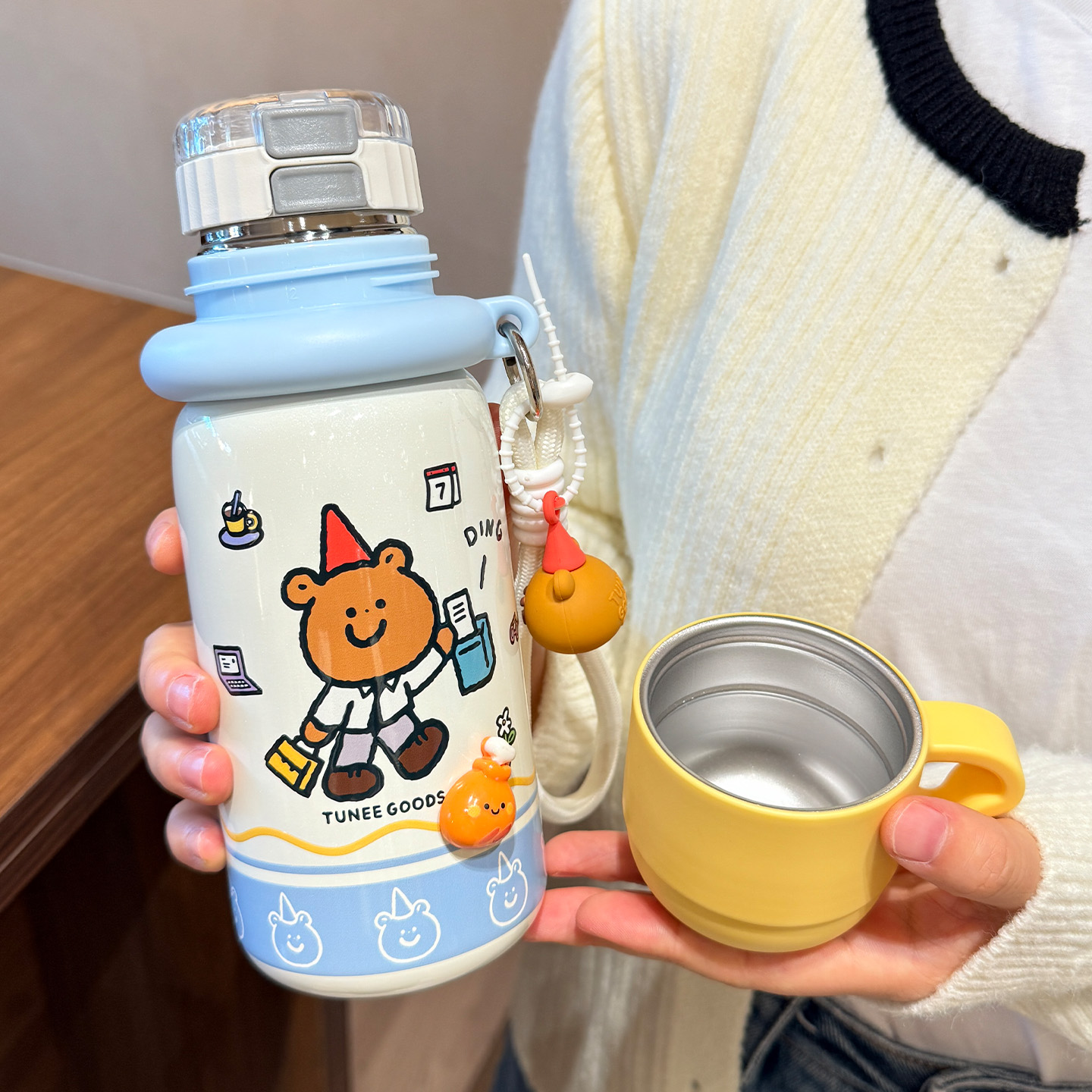 卡通保温杯女双饮吸管杯带盖水壶