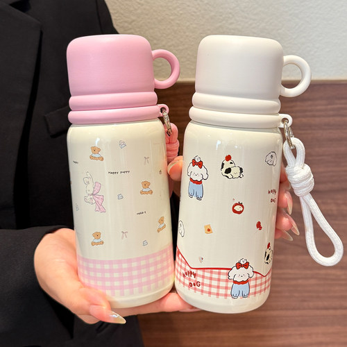 卡通保温杯女生高颜值双饮吸管杯