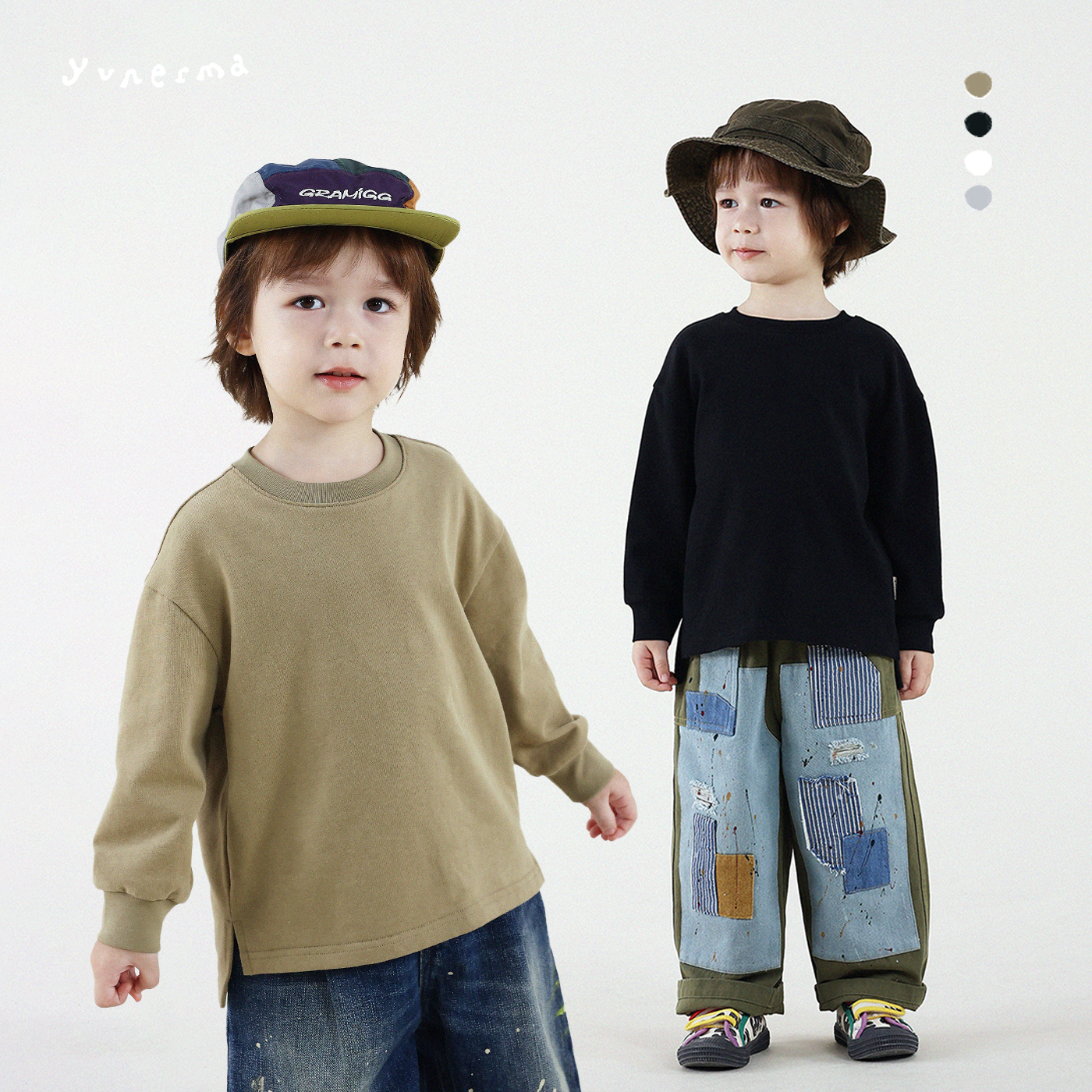 允儿妈男童冬季日系简约磨毛刺绣T恤儿童保暖加厚长袖男孩上衣潮