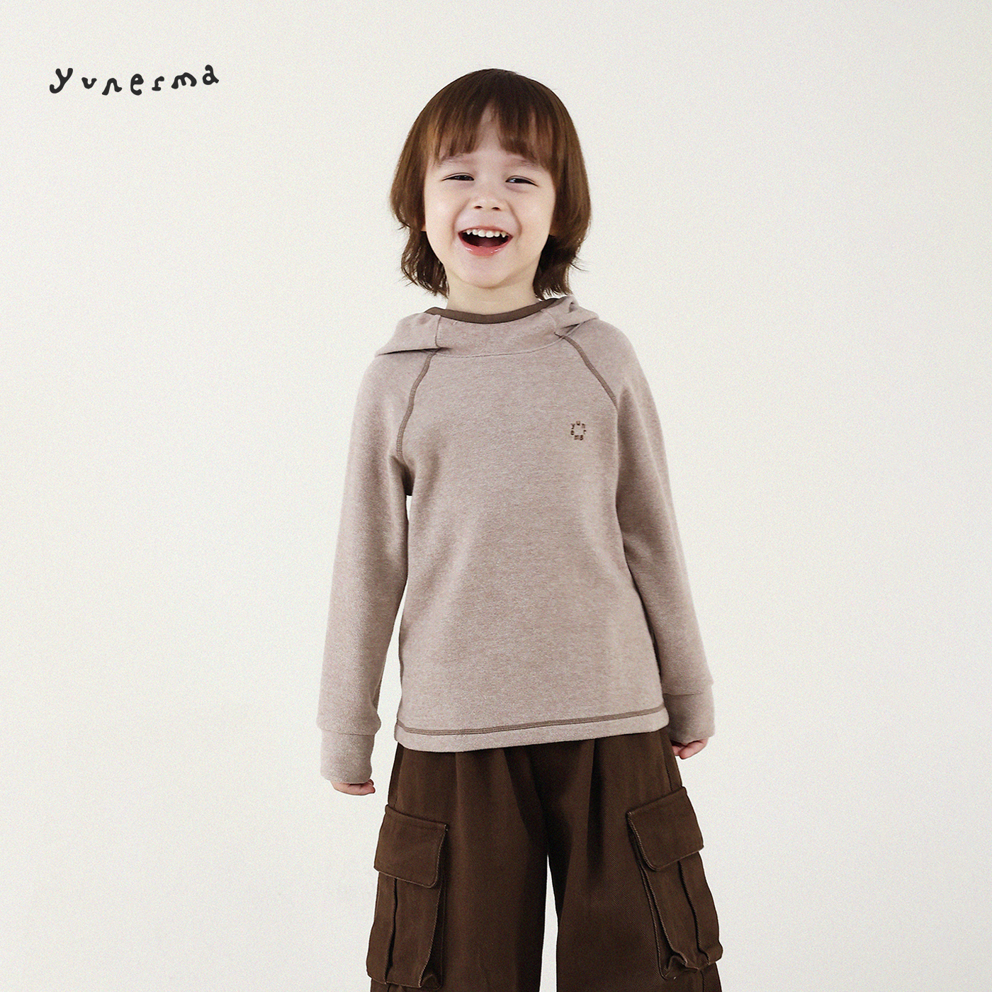 允儿妈男童冬季百搭连帽插肩袖打底衫 男女宝宝纯色T恤男孩上衣潮