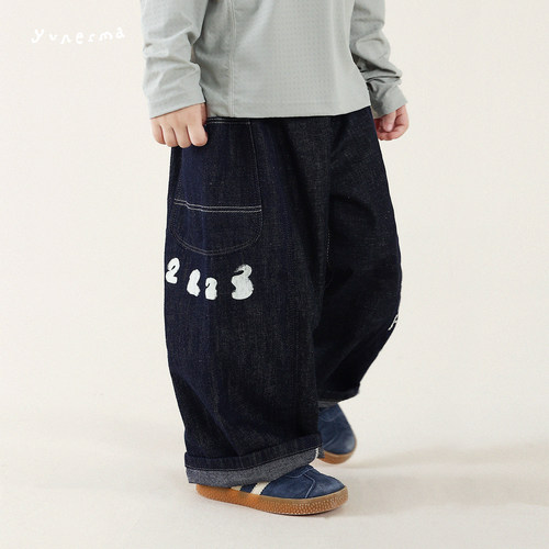 允儿妈男童秋季时尚拼色牛仔裤