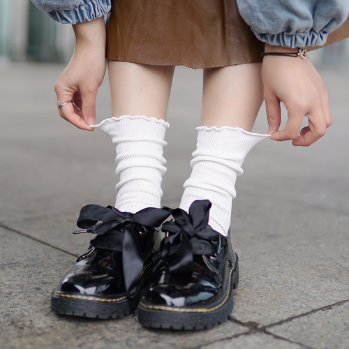 秋季堆堆女生韩国jk木耳花边袜子