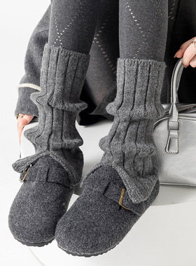 灰色袜套女款2025新款冬雪地靴羊毛开叉保暖y2k腿套喇叭小腿堆堆