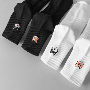 白色袜子男短袜运动简约薄情侣卡通纯棉全棉防臭四季 柯基精梳棉 款