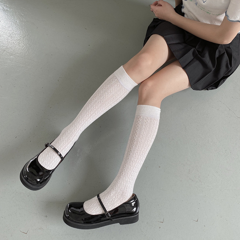 薄款日系黑色中筒袜子ins小腿袜