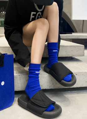 外穿袜子配鲨鱼裤ins潮诸暨大唐ADER网红克莱因蓝春秋长双针堆堆