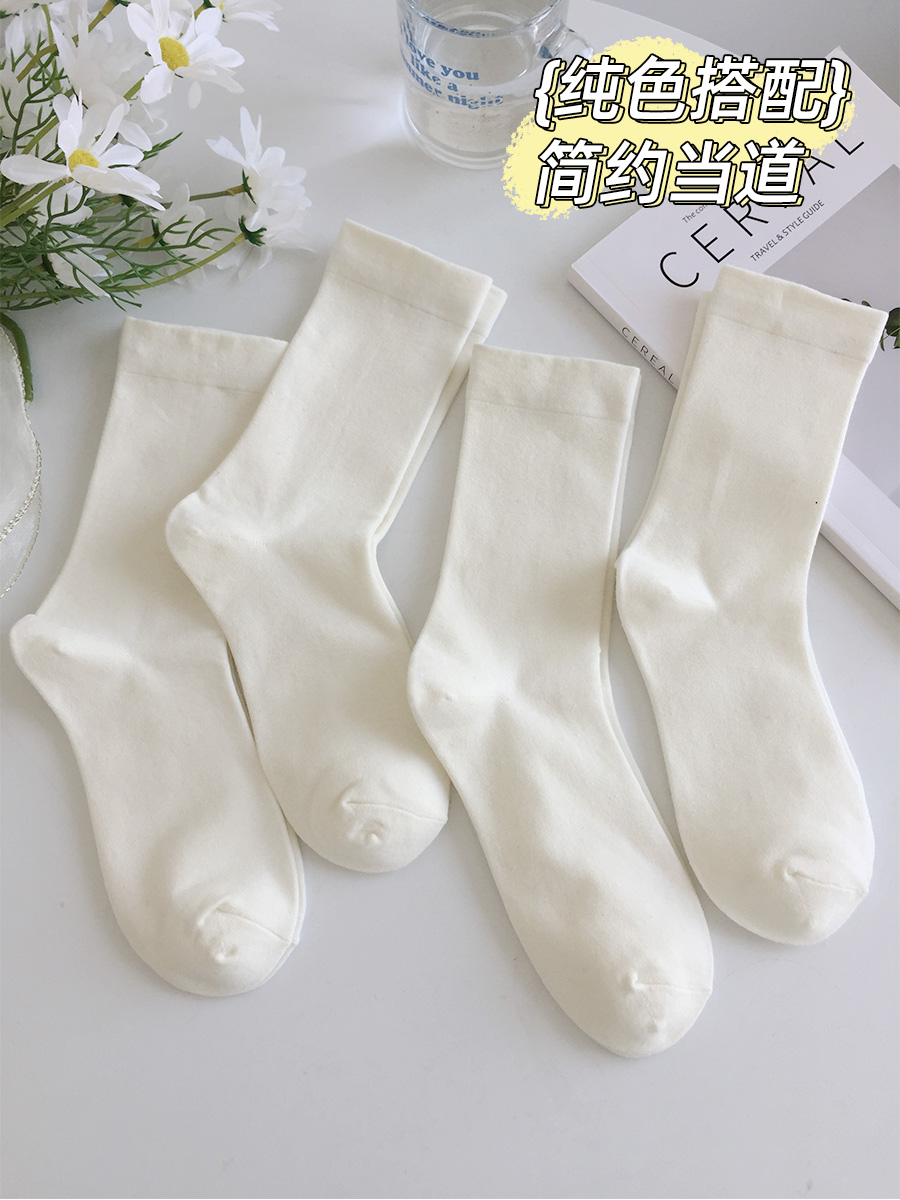 搭椰子拖鞋女纯棉薄款白色中筒袜