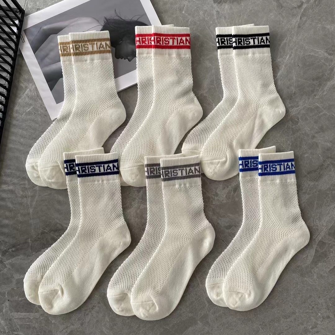 质量超好袜子d家针织女夏天薄款网眼运动中短筒字母米白时尚小腿,女士内衣/男士内衣/家居服,中筒袜,淘宝优惠券,粉丝福利购,淘宝优惠卷