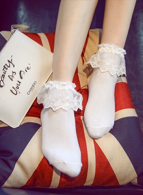 夏季薄款袜子女花边日系蕾丝短袜公主森系中筒白色舞蹈袜全棉学生