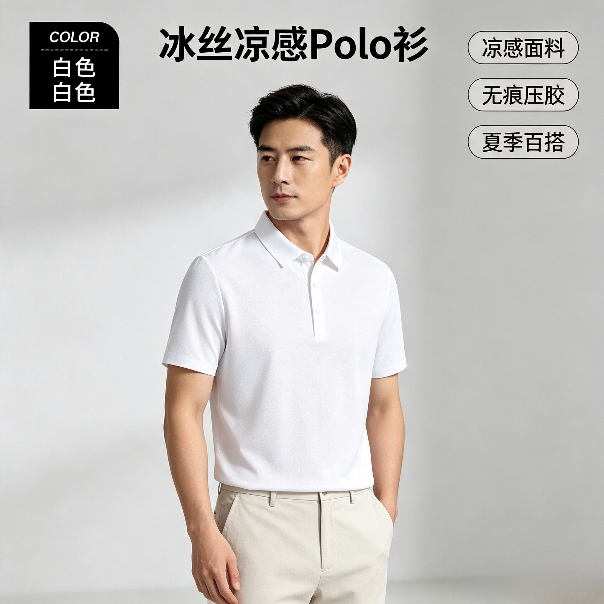 男士冰丝Polo衫短袖夏季无痕翻领T恤中年休闲速干透气纯色上衣
