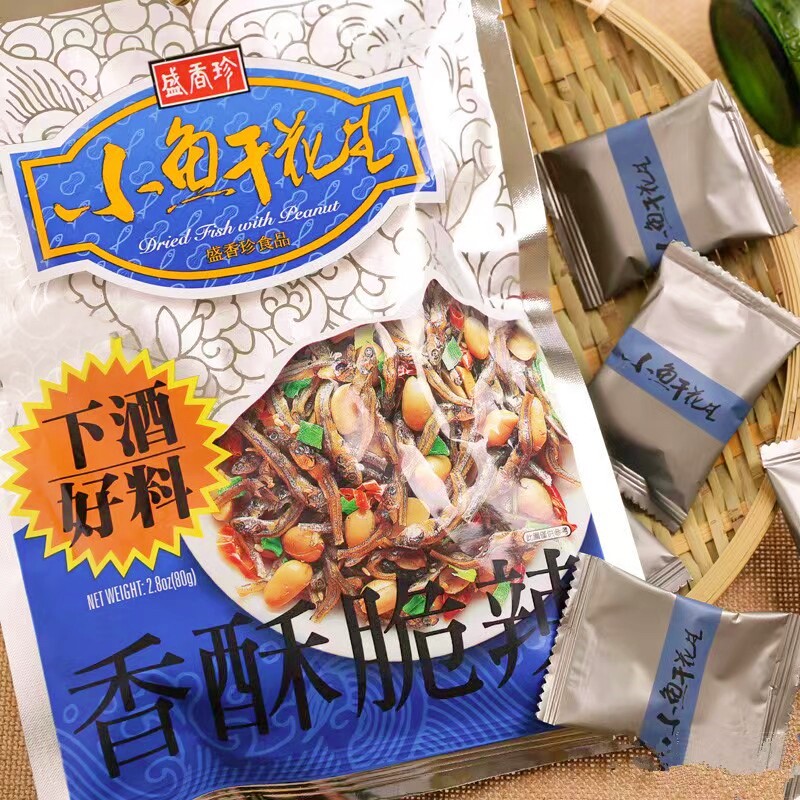 满两袋包邮台湾进口盛香珍小鱼干花生80G下酒好料酥脆吃停不下来