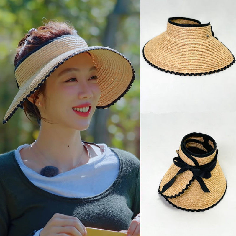 日本override草帽女夏拉菲草度假姜妍同款uv cut遮阳帽子防晒空顶