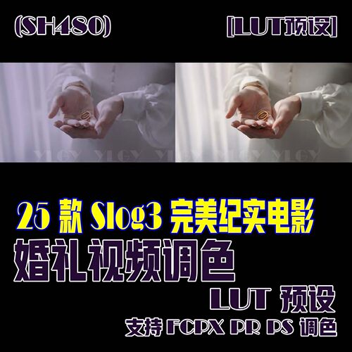 (SH480) 25个Slog3完美纪实电影婚礼视频调色LUT预设FCPXPRPS调色
