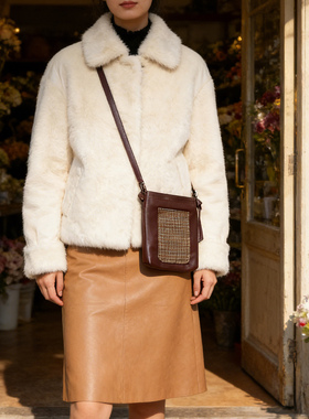 禾二HIR 原创双面设计复古羊毛呢格子腋下单肩斜挎软皮包