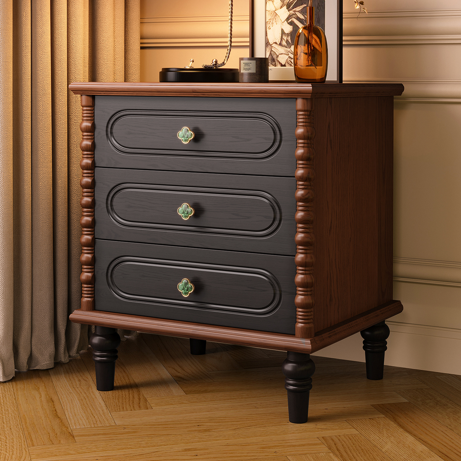 苏娅叙事法式复古实木床头柜高款