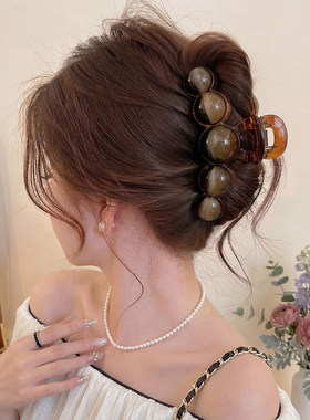 晕染琥珀色气质珍珠抓夹女高级感鲨鱼夹发夹后脑勺发量多2026新款