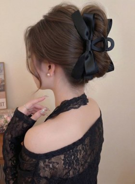 气质蝴蝶结黑色抓夹女优雅高级感后脑勺发夹雅致鲨鱼夹头饰发饰
