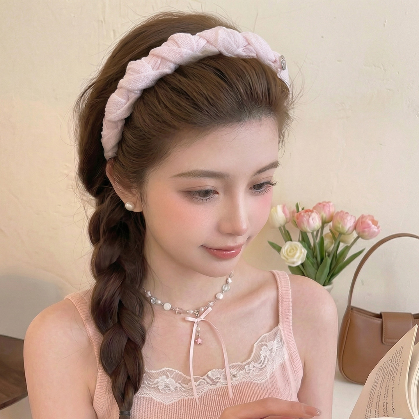 简约针织高颅顶发箍女甜美麻花编织柔软舒适多巴胺带齿头箍发饰