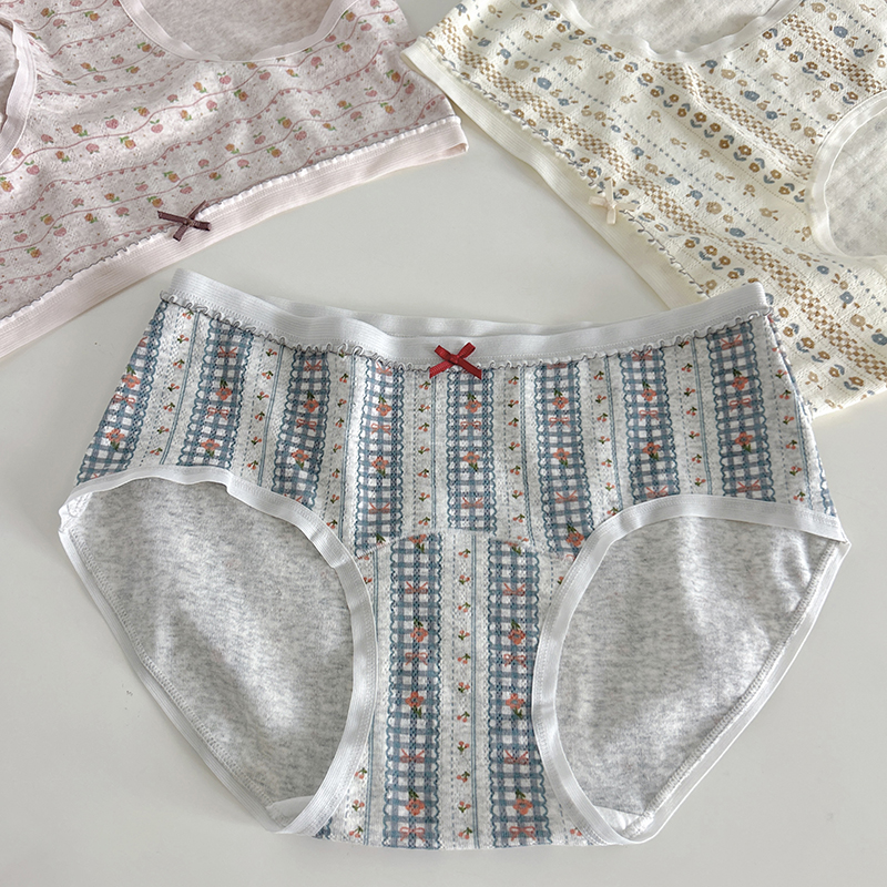 莫奈花园~加长裆纯棉10A抑菌透气薄夏季中高腰三角内裤女生可爱