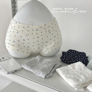 盐系芭蕾风加长裆部10A类棉透气中腰碎花纯棉内裤女生蝴蝶结平角