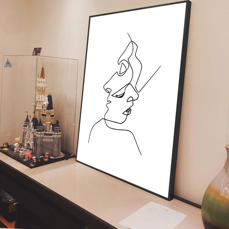 侧脸人物肖像落地画黑白线条装饰画民宿客栈卧室床头画简约挂画