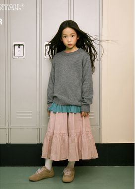 春秋新品女童蓝色中长款打底+粉色半裙+灰色毛衣上衣童装宽松洋气