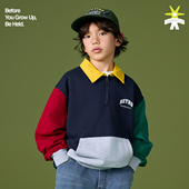 三色撞色polo半拉链儿童宝宝卫衣上衣男女童装 宽松棉休闲宽松卫衣