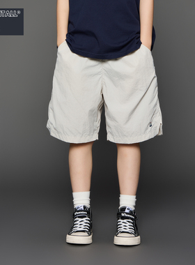 米灰色夏季速干短裤绣花松紧腰儿童裤子新凉爽舒适宽松户外露营风