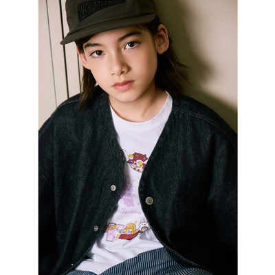 好品质牛仔简约外套条纹内里休袖子卷边更好看童装儿童上衣春秋