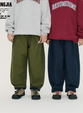 两色加绒加厚休闲宽松大pp裤子侧边印花男童装儿童裤子松紧腰棉