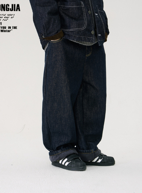 加绒加厚原色蓝软牛仔长裤儿童裤子幼儿园裤子百搭松紧腰宽松