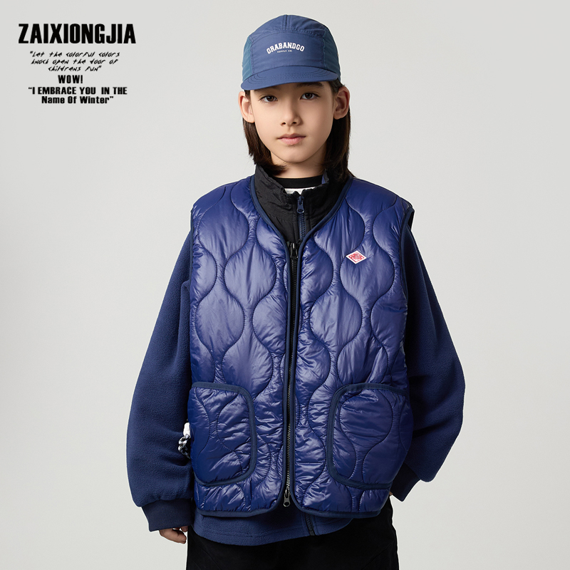ZAIXONGJIA◆蓝紫色小标拉链棉马甲无袖儿童上衣童装冬内搭保暖