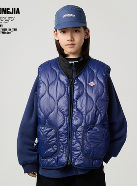 ZAIXONGJIA◆蓝紫色小标拉链棉马甲无袖儿童上衣童装冬内搭保暖