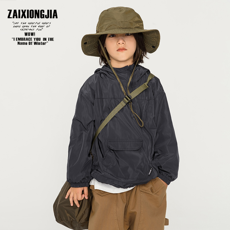 摇粒绒风衣童装春秋连帽