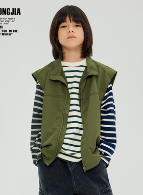 ZAIXONGJIA◆绿色露营工装风拉链马甲无袖儿童上衣童装宽松休闲