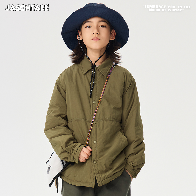 ZAIXONGJIA◆咖色夹棉加厚简约长袖衬衫外套儿童上衣打底衫秋冬