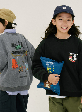 两色一体绒加绒加厚户外露营风儿童套头卫衣上衣冬季基础打底衫