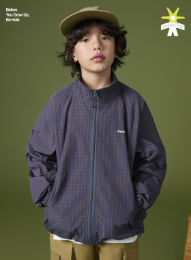 春秋夏紫色格子拉链外套儿童宝宝上衣男女童装宽松百搭百搭