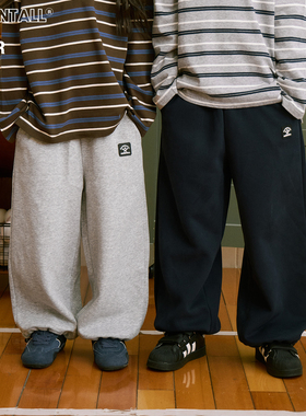 两色简约皮标束口可调节百搭运动长裤松紧腰春秋新品宽松舒适卫裤