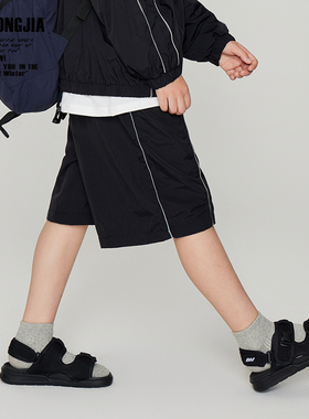 ZAIXONGJIA◆黑色速干面料帅气短裤透气薄男女童装宽松松紧腰软