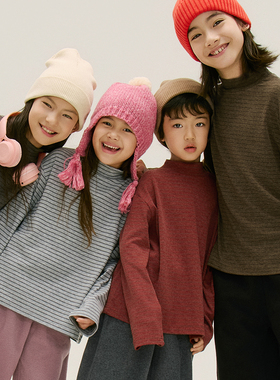 秋冬新品条纹半高领基础打底上男女童装秋衣儿童上衣舒适柔软保暖