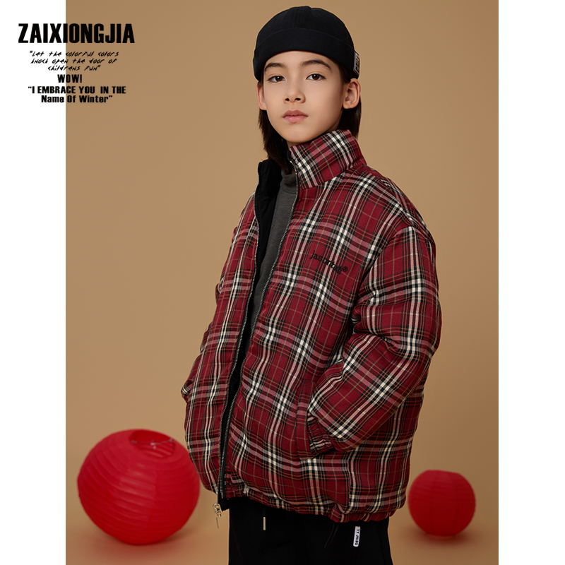 ZAIXONGJIA◆红格子红黑两面穿儿童棉袄面包服新年款棉服外出服