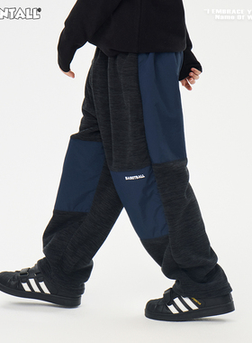 ZAIXIONGJIA◆炭灰拼接摇粒绒山系户外风保暖长裤儿童裤子松紧腰