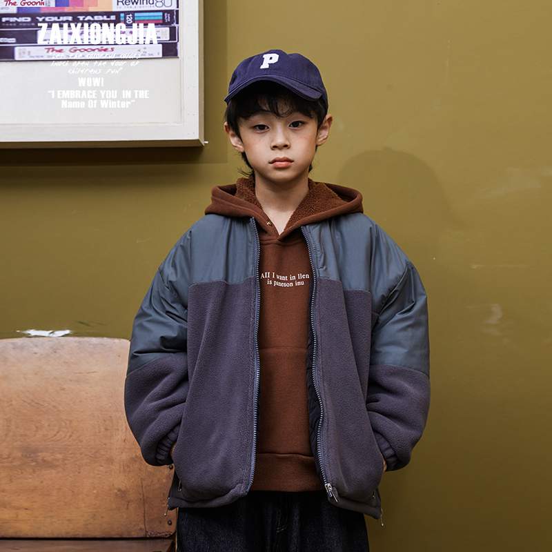 ZAIXONGJIA◆厚实的拼接加厚夹棉外套棉衣上衣休闲男童童装冬新冬