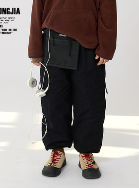 ZAIXIONGJIA◆黑色加绒加厚冬束脚裤儿童裤子百搭松紧腰厚实男女