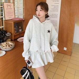 C270-2782-P145-K198 慵懒风连帽套头卫衣带裙摆上衣图片