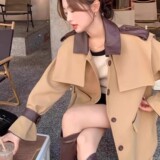 2C270-835-P175-K258春款小个子款短款拼接皮料风衣，女装风衣，2C270