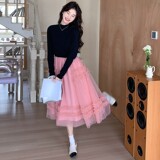 2C270-967-P125-K188淑女风蕾丝撞色长袖连衣裙，女装连衣裙，2C270